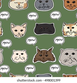 Meow pattern. Different cats breeds. Seamless vector pattern with cats. Cute pattern for design.