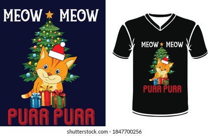 MEOW MEOW PURR PURR. Colección de diseño de camisetas navideñas con vector