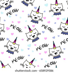 meow seamless pattern cats. Unicorn. magic