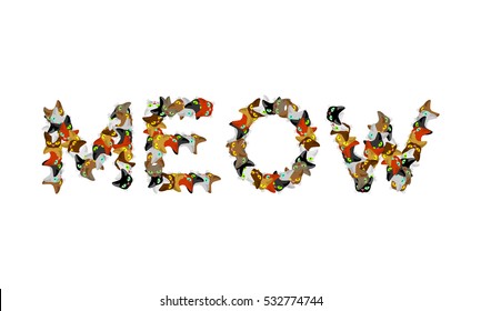 Meow sign text. Letters of cats. Pet font. home Animals typography