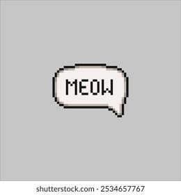 Meow in speech cloud, pixel art letters