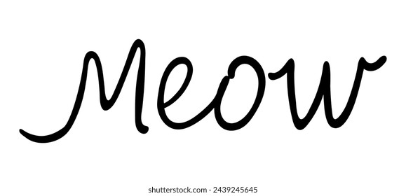 Meow text. Minimalist black linear sketch isolated on white background.  Vector hand-drawn  one line illustration