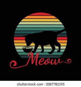 Meow Vintage T Shirt Design And Vector Illustration. 