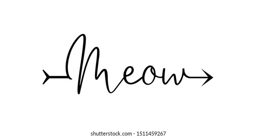 Meow writing with arrow hand draw word. Element of word in arrow style