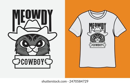 Diseño De La Camiseta Del Gato Del Vaquero De Meowdy Con La Maqueta