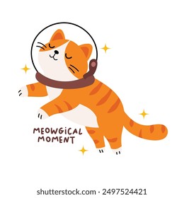 Meowgical moment orange cat become an astronaut illustration vector