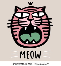 El concepto del logo dibujado a mano por un gato. Diseño de impresión, afiche o pegatina. Ilustración del vector