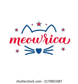 Meowrica-Schrift. Der Unabhängigkeitstag ist in Mode. Katzengesicht. Patriotisches Design. Vektorvorlage für Typografie-Poster, Banner, Zeichen, Grußkarte, Hemd, etc.