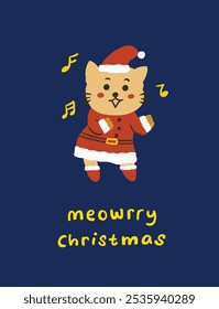 Meowrry Christmas cute christmas cat hand drawn illustration | cute cat christmas sticker pack | cute editable vector orange cat in christmas costume greeting cards | adorable cat cartoon character