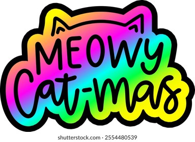 meowy cat mas merry christmas colorful bright rainbow graphic design