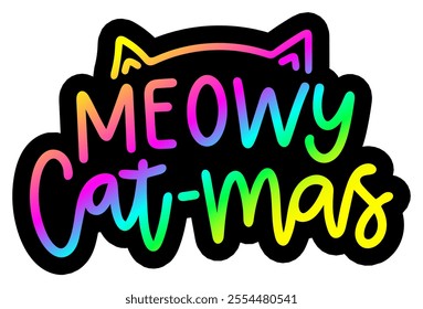 meowy cat mas merry christmas colorful bright rainbow graphic design