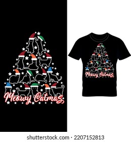 Meowy Catmas Christmas Funny Cat T-shirt Design –Christmas Shirt Funny Cat T-Shirt Tee Kitten Lover T- Some Chute Cat Christmas Caps Wearing Christmas Tree Crops Christmas Breeding Course.