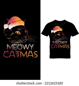  Meowy Catmas Christmas T-Shirt Design, Merry Christmas T-Shirt Design, Cat Lover T-Shirt, Christmas Cat T-Shirt Design,Water Colour Design.