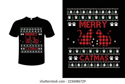 Meowy Catmas Christmas T-Shirt Design, Merry Christmas T-Shirt Design, Cat Lover T-Shirt, Christmas Cat T-Shirt Design,Water Colour Design.
