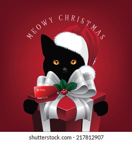 Meowy Christmas cat with big gift EPS 10 vector