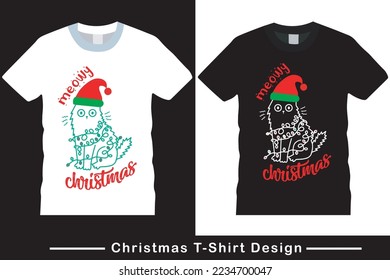Meowy Christmas Cat t shirt designs, Christmas t shirt designs vector,