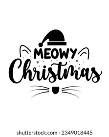 Meowy Christmas, Christmas SVG, Funny Christmas Quotes, Winter SVG, Merry Christmas, Santa SVG, typography, vintage, t shirts design, Holiday shirt