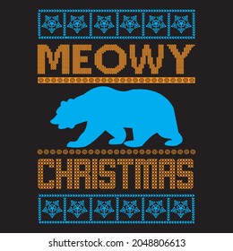 Meowy Christmas, sweater t-shirt design vector file.