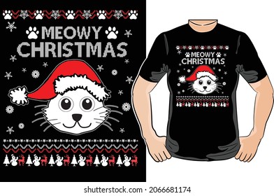 meowy Christmas t-shirt design his design is perfect for t-shirts, posters, cards, mugs and more. vector in the form of eps and editable layers