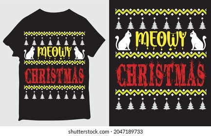 MEOWY CHRISTMAS T-SHIRT DESIGN SVG FILE