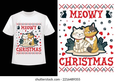 Meowy Christmas - Christmas t-shirt design template