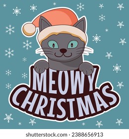 meowy christmas t-shirt design this design is perfect for t-shirts, posters, cards, mugs and more. vector in the form of eps and editable layers