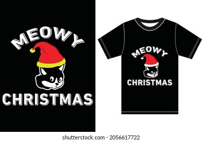 Meowy Christmas T-Shirt. Funny Christmas Shirt. Shirt, Cat Shirt, Women's Christmas T-Shirt. Christmas 
