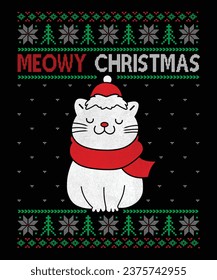 Meowy Christmas Ugly Christmas Sweater design,Meowy Catmas T-Shirt, Christmas Cat T-Shirt. Cat Christmas T-Shirt