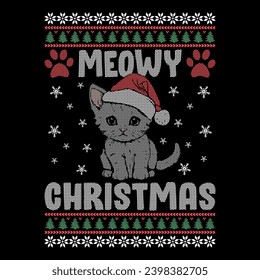 Meowy christmas - Ugly Christmas sweater designs - vector Graphic