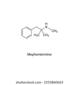Mephentermine flat skeletal molecular structure Sympathomimetic drug used in hypotension treatment. Vector illustration scientific diagram.