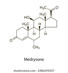 Meprednisone flat skeletal molecular structure Corticosteroid drug used in inflammation treatment. Vector illustration scientific diagram.