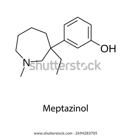 Meptazinol molecular structure, mixed opioid receptor agonist-antagonist analgesic drug for moderate pain relief, clean scientific vector diagram, flat skeletal chemical formula isolated 