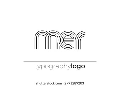 MER modern geometric typography logo. Modern and stylish composition featuring a monochromatic typography logo illustration designed with intricate lines.
