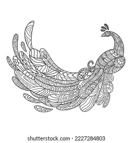 Merak birds from Indonesia floral zentangle mandala illustration for coloring pages