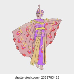 Merak Dace Is Indonesiaan Traditional Dance. for sticker, background, decoration, or flash card. A simple Vector Design.