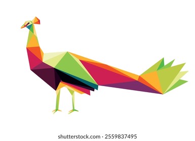 Merak peacock bird in colorful Polygonal Vector. Colorful Abstract low poly logo of peacock. Beautiful peacock Bird abstract triangle Vector