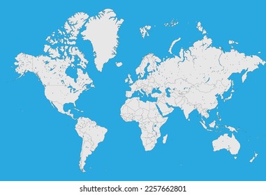 Mercator projection world map all countries without antartica (vector)