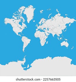 Mercator projection world map all countries include antartica (vector)