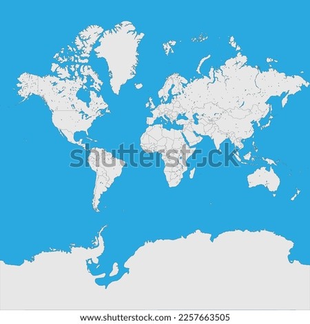 Mercator projection world map all countries include antartica (vector)
