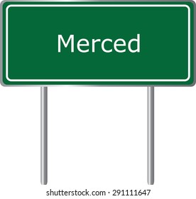 Merced , California, road sign green vector illustration, road table, USA city