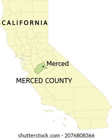 Merced County and city of Merced location on California state map