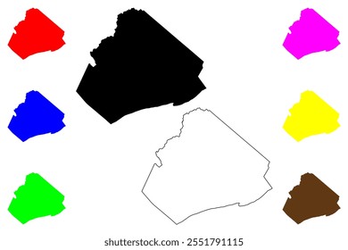 Mercer County, Estado da Virgínia Ocidental (EUA, Estados Unidos da América, EUA, EUA) mapa ilustração vetorial, esboço de rabisco Mapa de Mercer