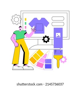 Merch clothing abstract concept vector illustration. Event apparel, custom merchandise products, merch design service, branded print on clothing, merch maker online website abstract metaphor.