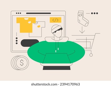 Merch clothing abstract concept vector illustration. Event apparel, custom merchandise products, merch design service, branded print on clothing, merch maker online website abstract metaphor.