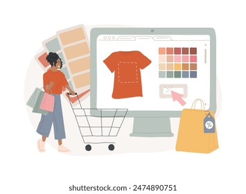 Merch clothing isolated concept vector illustration. Event apparel, custom merchandise products, merch design service, branded print on clothing, merch maker online website vector concept.