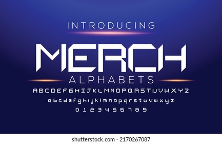MERCH Font. Elegant alphabet letters. Classic Lettering Minimal Fashion Designs. Typography modern sans serif fonts and numbers. vector illustration