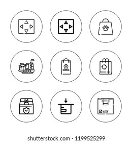 Merchandise icon set. collection of 9 outline merchandise icons with cargo ship, box, move, package icons. editable icons.