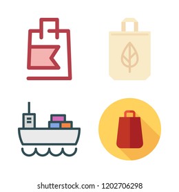 merchandise icon set. vector set about cargo ship and shopping bag icons set.