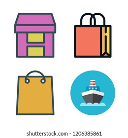 merchandise icon set. vector set about box, shopping bag and ship icons set.