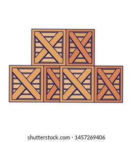Merchandise wooden boxes piled up vector illustration